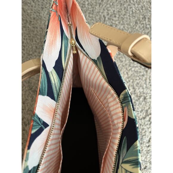Hawaiian Floral Canvas Tote Bag Zipper Closure Hibiscus Flowers 💐 - Picture 5 of 11